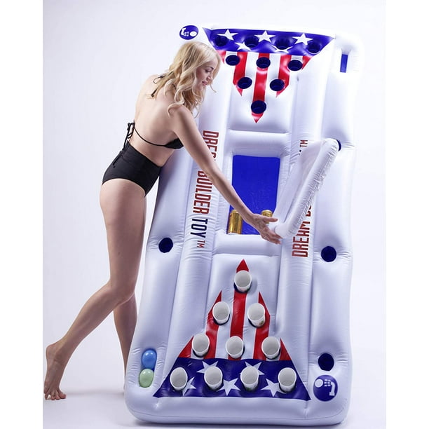 Gonflable Pool Party Barge Floating Beer Pong Float Cooler Blue 5 Feet Floating Pool Party Game Raft Lounge , Jeu gonflable flottant Beer Pong
